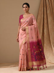 Premium Soft Muga Cotton Pink Saree