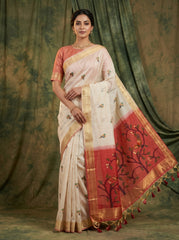Premium Soft Muga Cotton Brown Saree