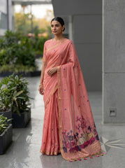 Premium Soft Muga Cotton Pink Saree
