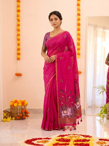Premium Soft Muga Pink Saree