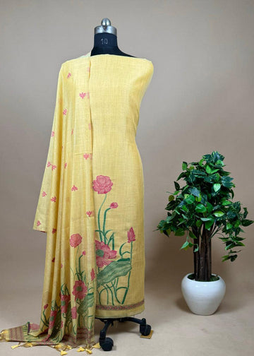 Presenting New Concept Unstitched Yellow Dress