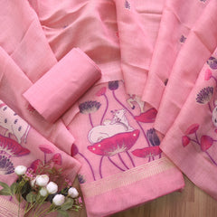 Pure Soft Muga Cotton Pink Suit