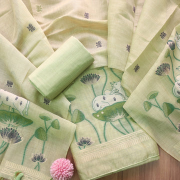 Pure Soft Muga Cotton Lhite Pista Suit