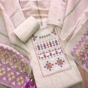 Pure Linen Cotton  Purple Flower Suit