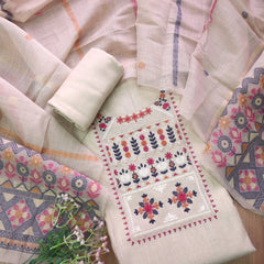 Pure Linen Cotton Nevy Blue-pink Flower Suit