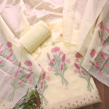 Premium Soft Muga Cotton White  Suit