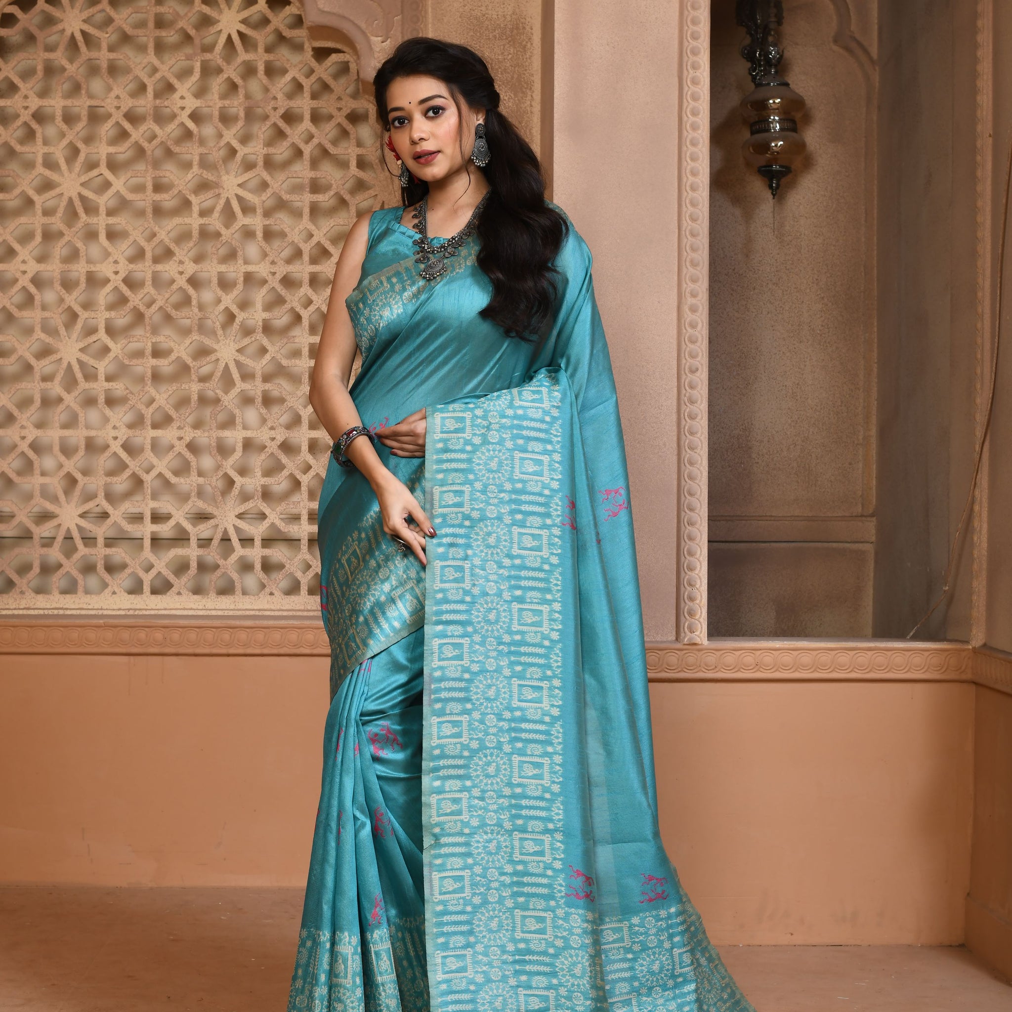 Banglori Handloom Raw Silk Sky Saree