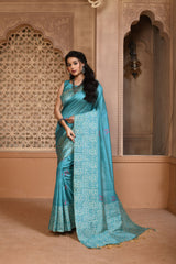 Banglori Handloom Raw Silk Sky Saree