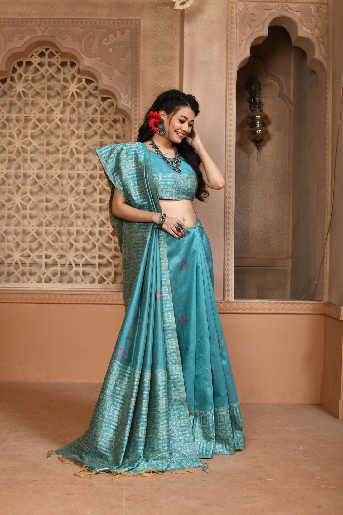 Banglori Handloom Raw Silk Sky Saree