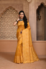 Banglori Handloom Raw Silk Yellowish Orange Saree