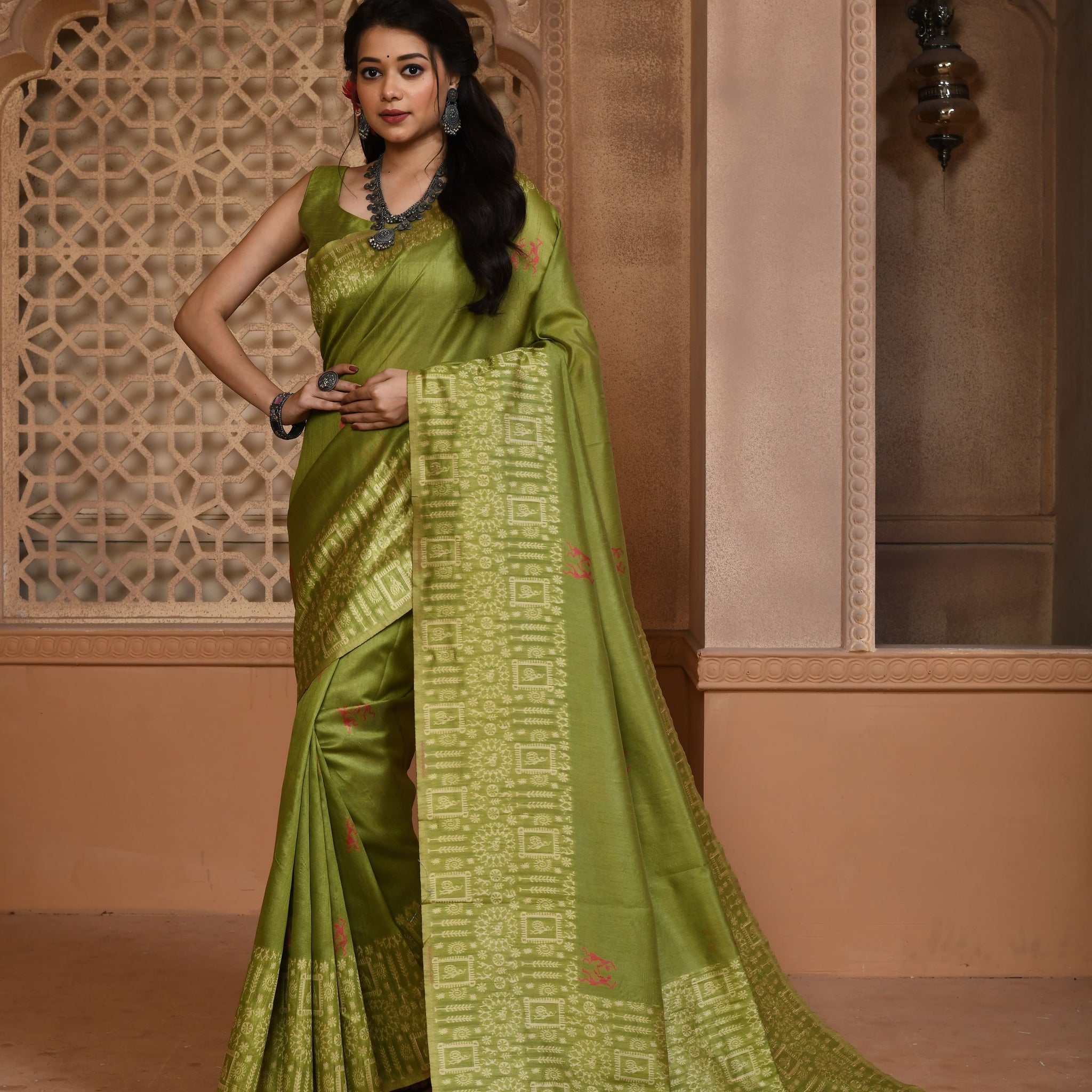 Banglori Handloom Raw Silk Green Saree