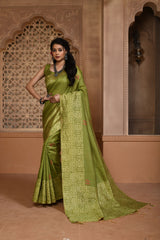 Banglori Handloom Raw Silk Green Saree