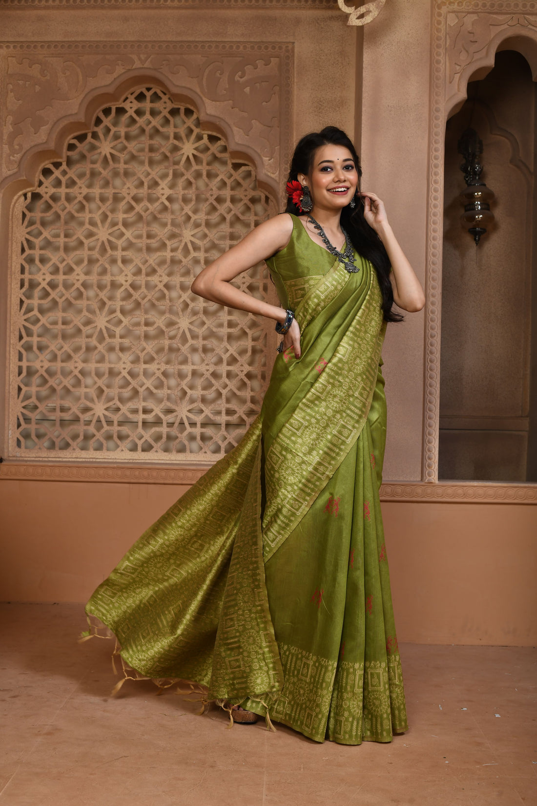 Banglori Handloom Raw Silk Green Saree