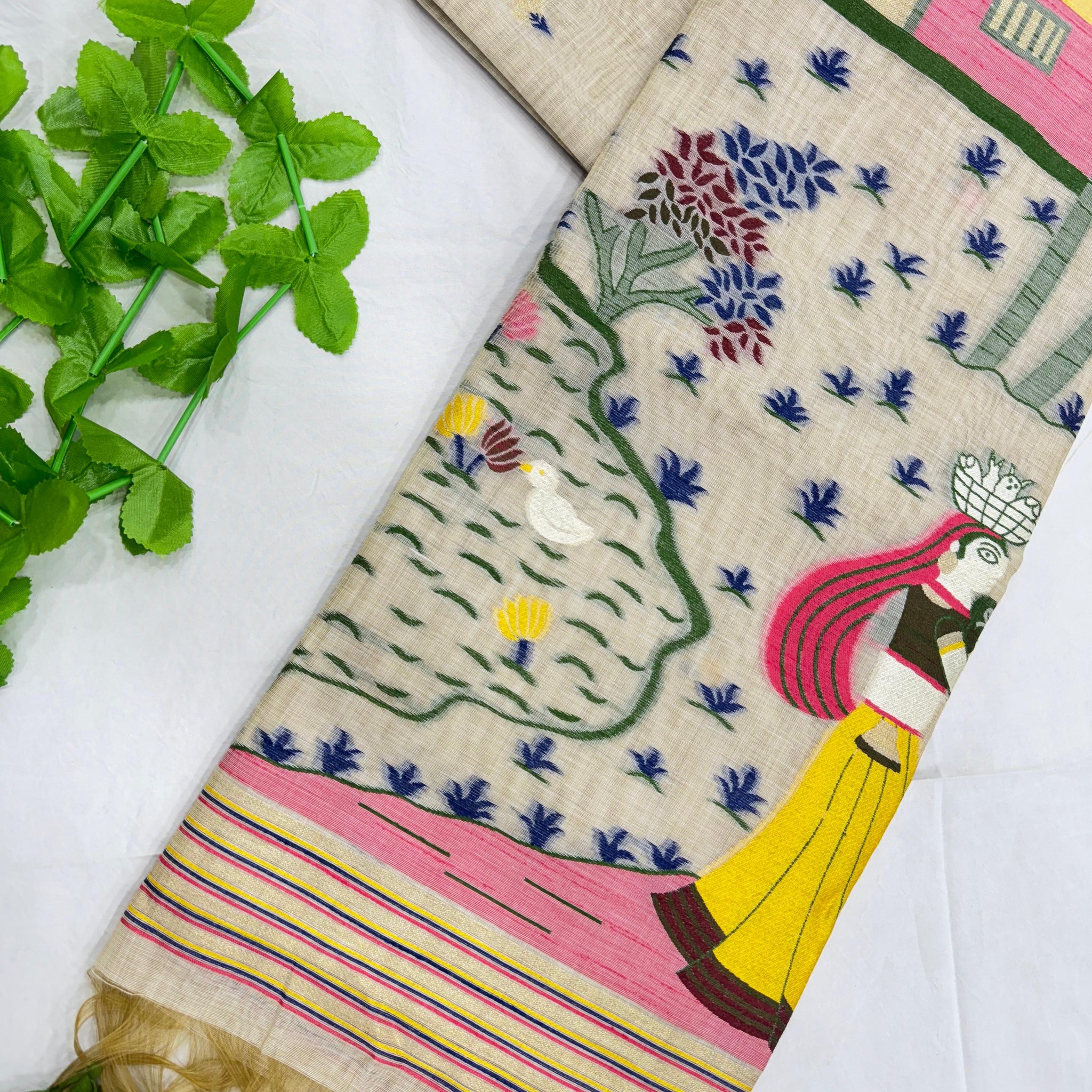 Premium Soft Muga Cotton Offwhite Saree