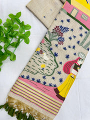 Premium Soft Muga Cotton Offwhite Saree