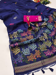 Premium Soft Muga Cotton Neavy Blue Saree