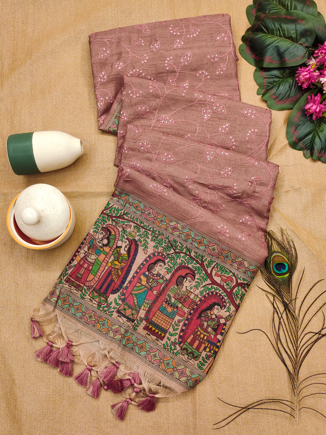 Premium Tussar Silk Pink Saree