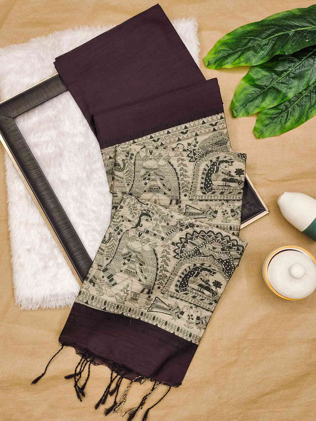 Soft Khadi Raw Silk Brown Saree