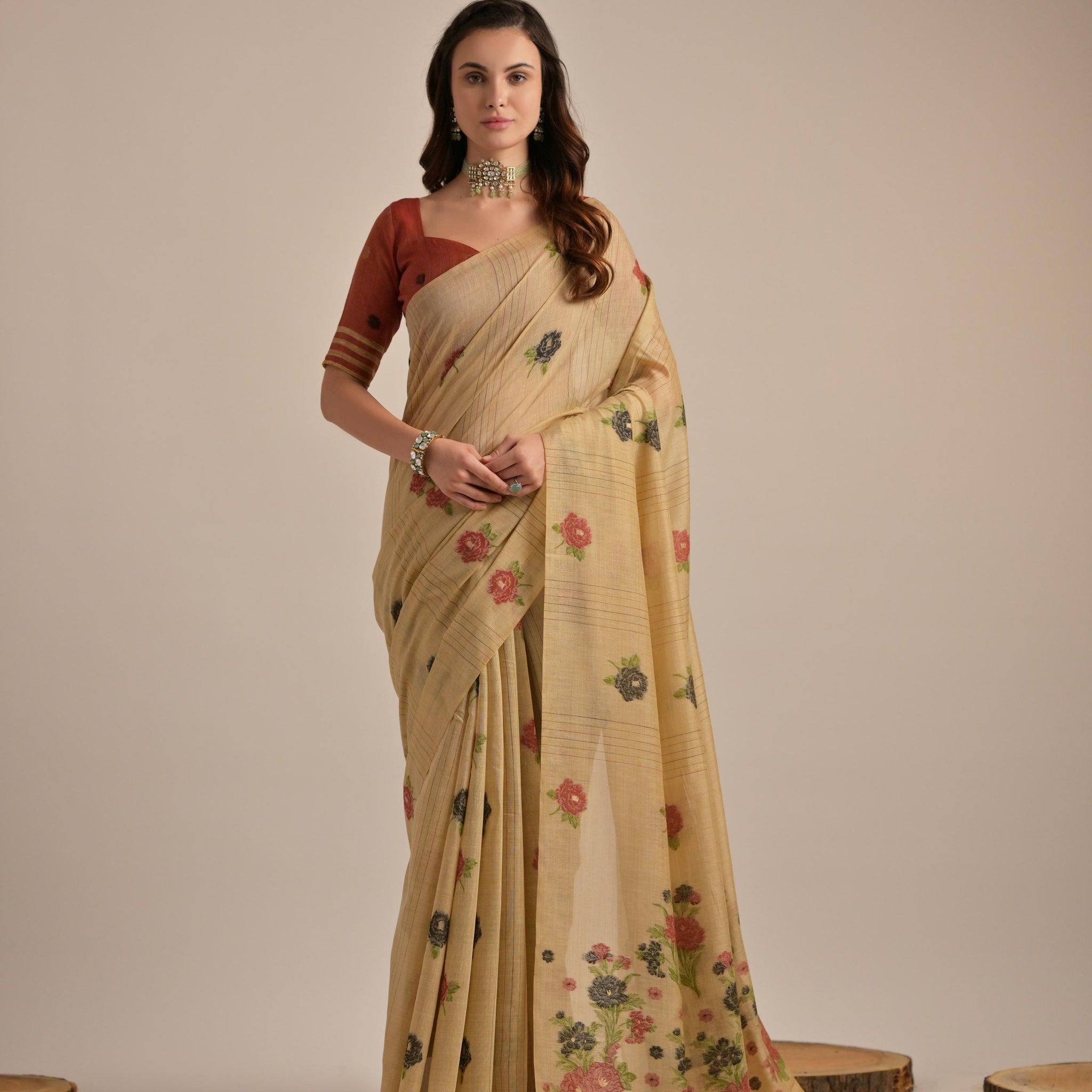 Premium Soft Muga Cotton Light Golden Saree