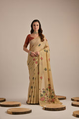 Premium Soft Muga Cotton Light Golden Saree