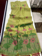 Premium Soft Muga Silk Parrot Green Saree
