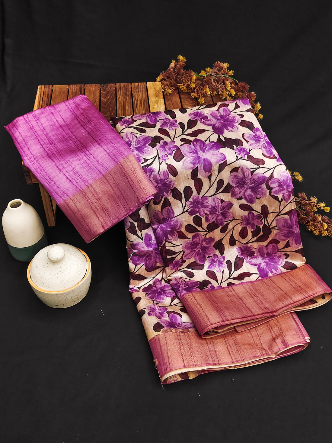 Premium Soft Desi Tussar Silk Pink Saree