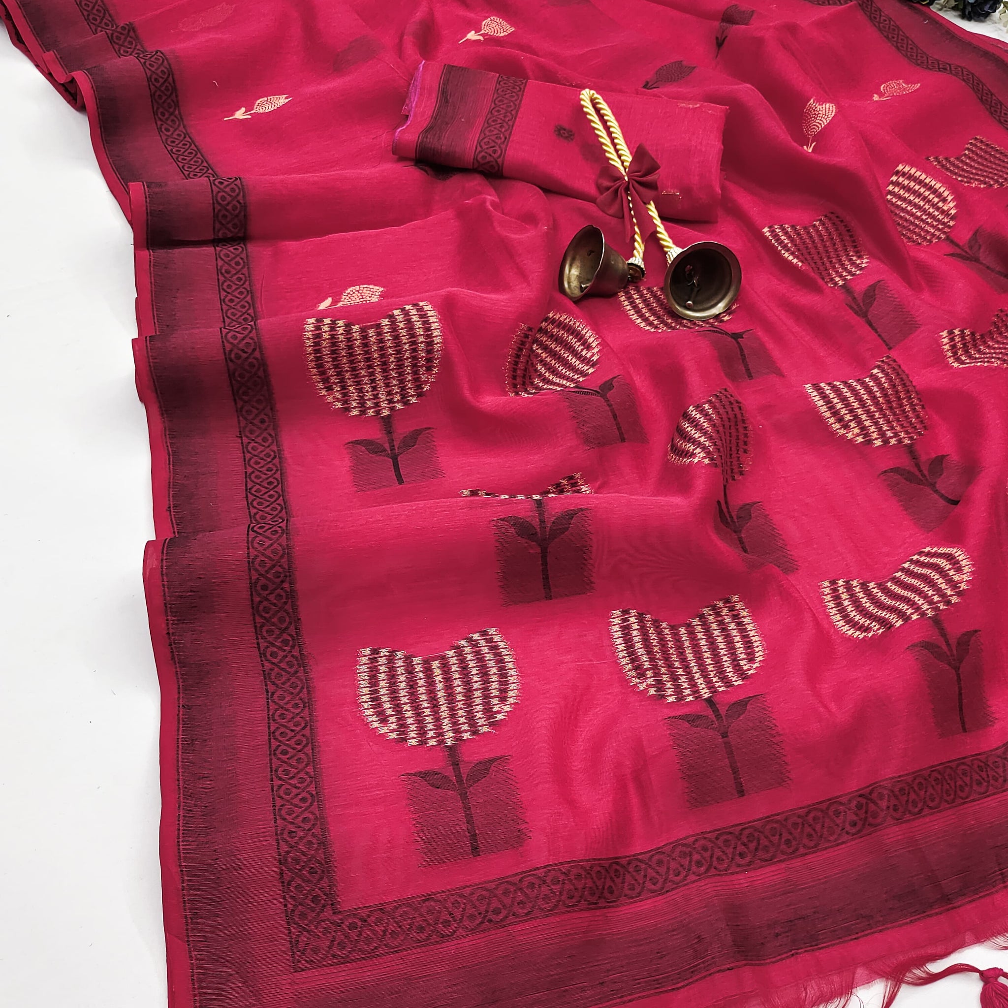 Premium Soft Muga Cotton Red Saree