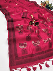 Premium Soft Muga Cotton Red Saree