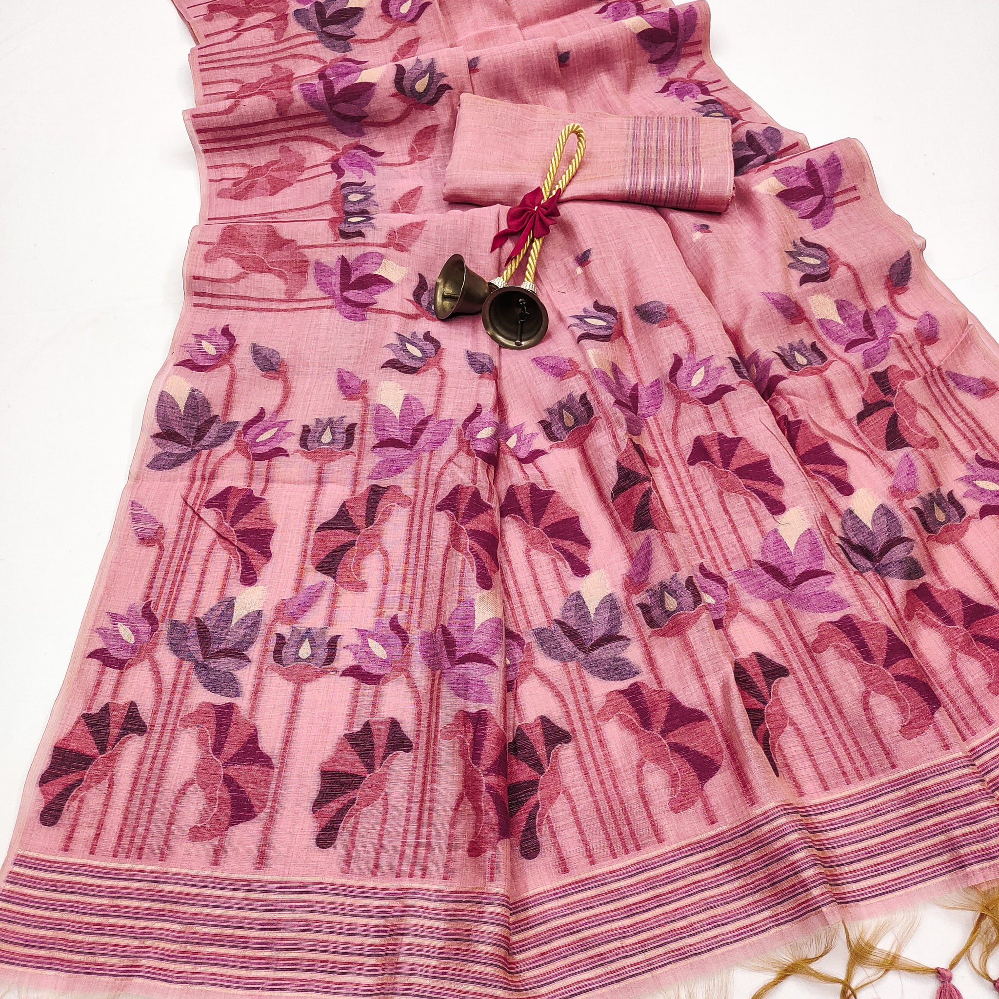 Premium Soft Muga Cotton Pink Saree