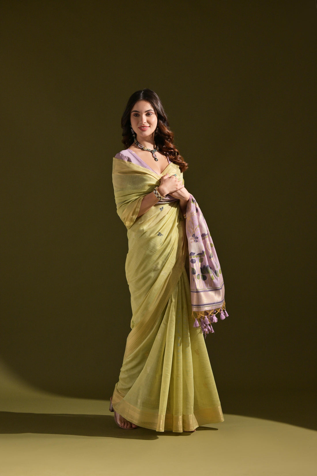 Premium Soft Muga Cotton Light Green Saree With Blouse Piece For Women