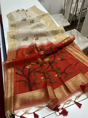 Premium Soft Muga Cotton Brown Saree