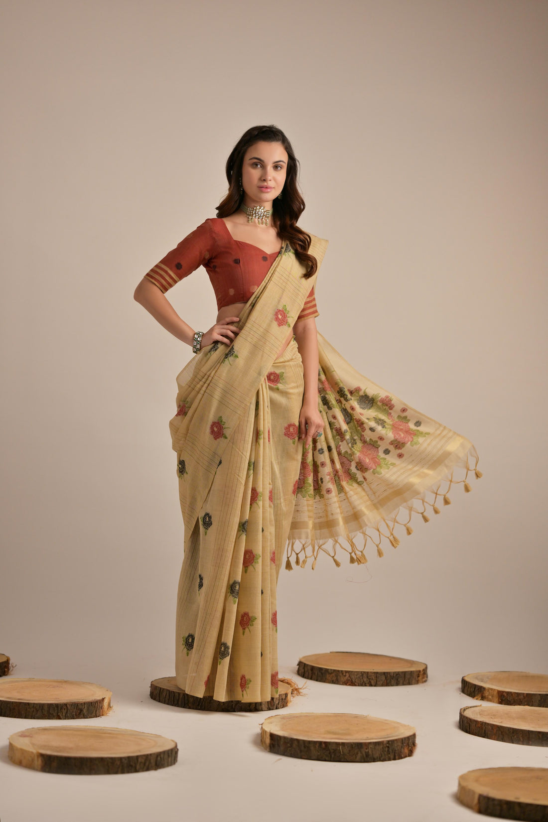 Premium Soft Muga Cotton Light Golden Saree
