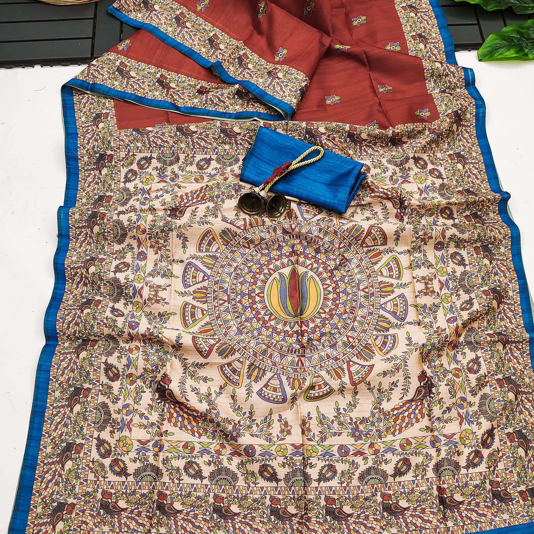 Soft Tussar Silk Madhubani Rust Orange Saree
