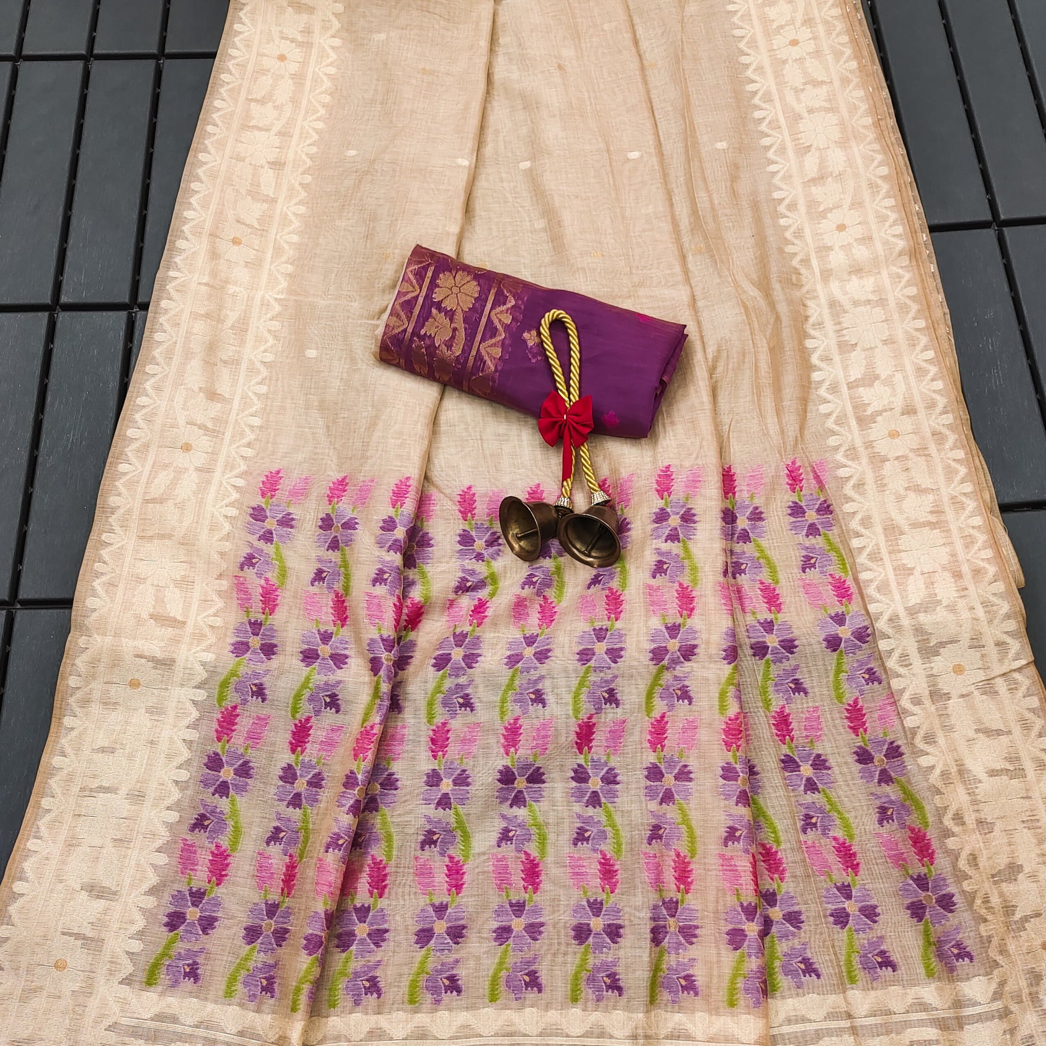 Premium Soft Muga Cotton Purple Saree