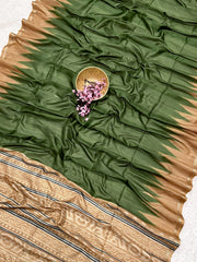 Soft Tussar Silk Green Saree - Golden Yellow Pallu