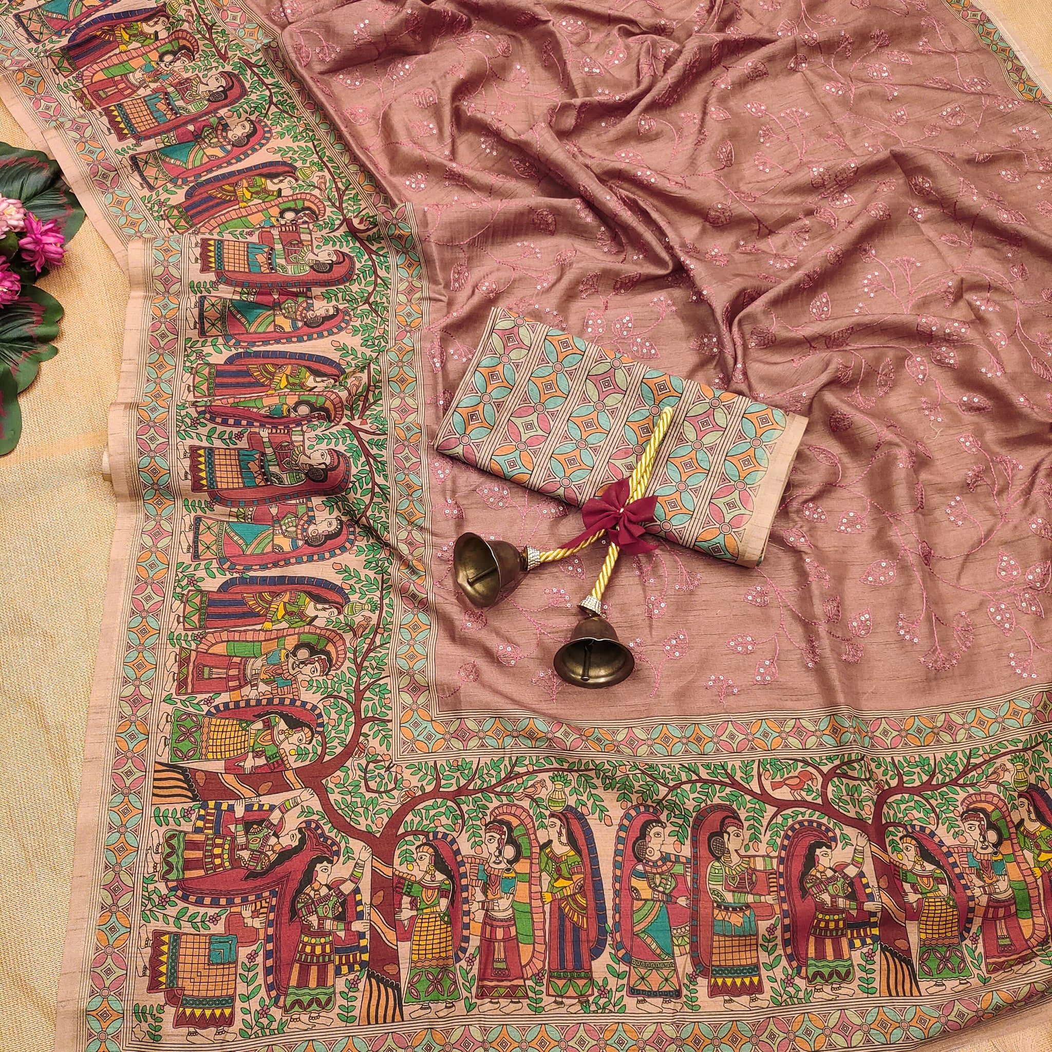 Premium Tussar Silk Pink Saree