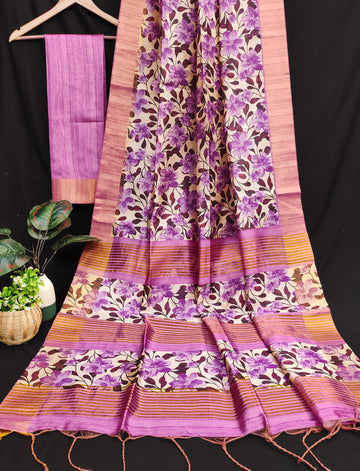 Premium Soft Desi Tussar Silk Pink Saree