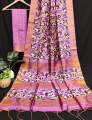Premium Soft Desi Tussar Silk Pink Saree