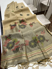 Premium Soft Muga Cotton Off White Saree