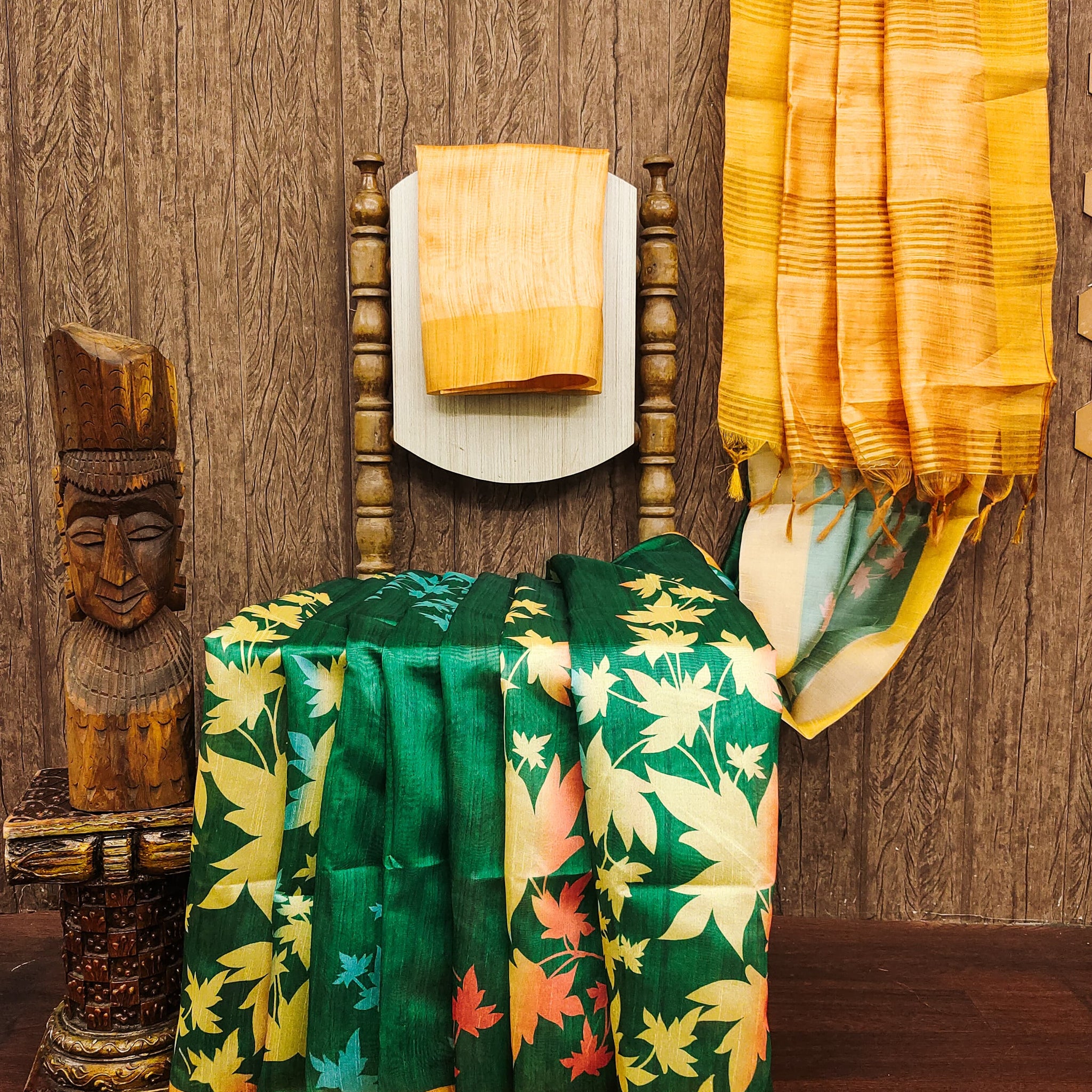 Premium Soft Desi Tussar Silk Yellow Saree