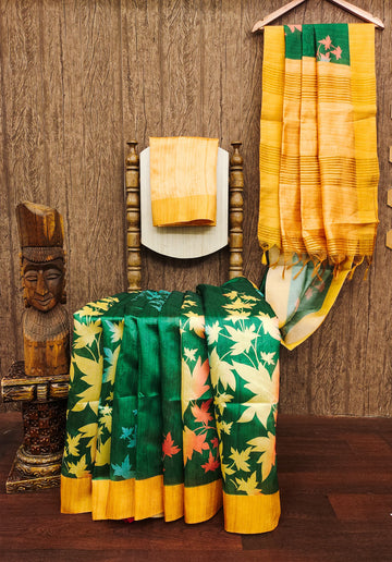 Premium Soft Desi Tussar Silk Yellow Saree