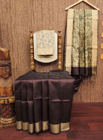 Soft Khadi Raw Silk Brown Saree