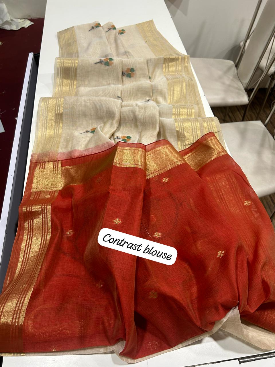 Premium Soft Muga Cotton Brown Saree