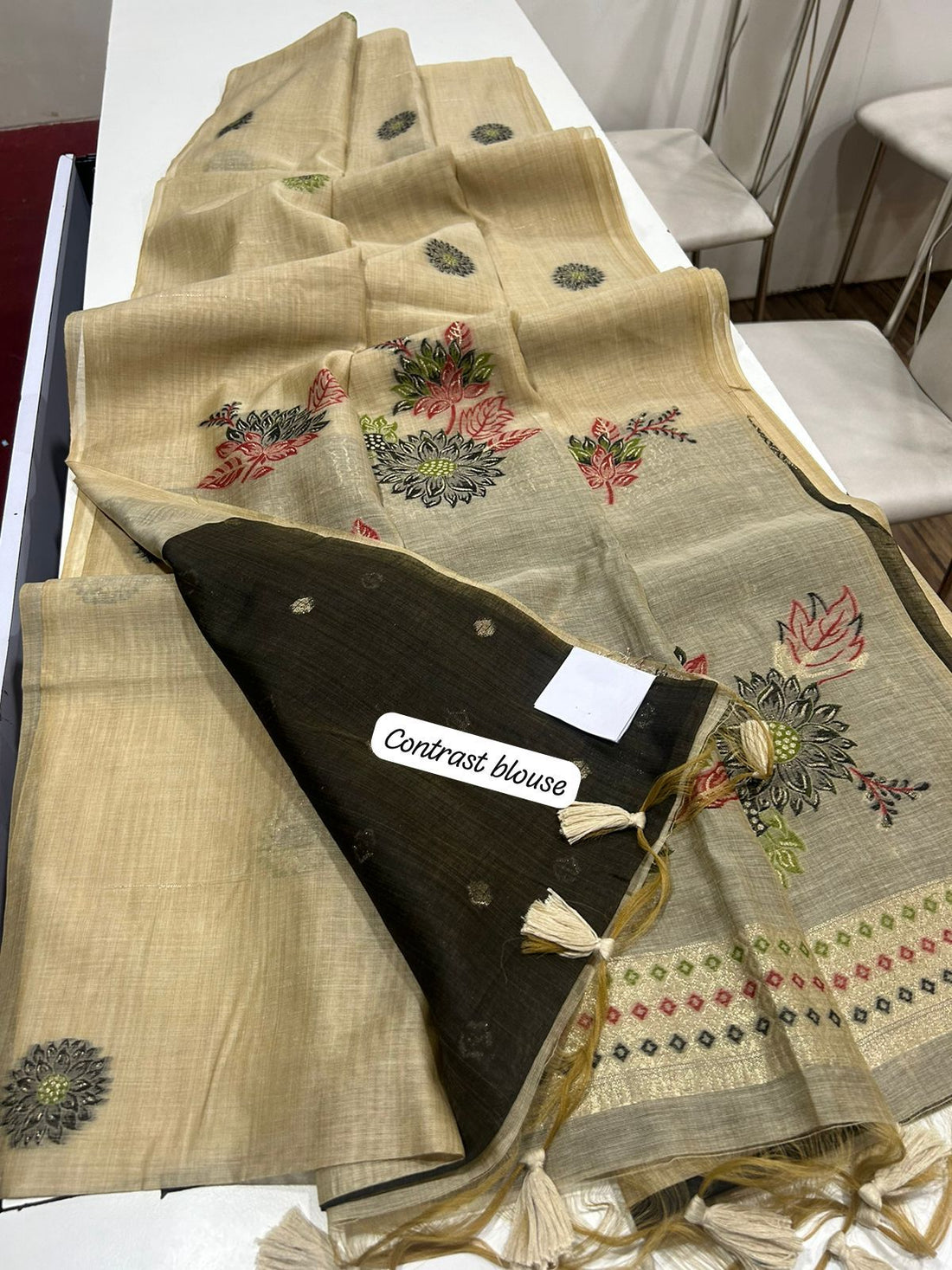 Premium Soft Muga Cotton Off White Saree