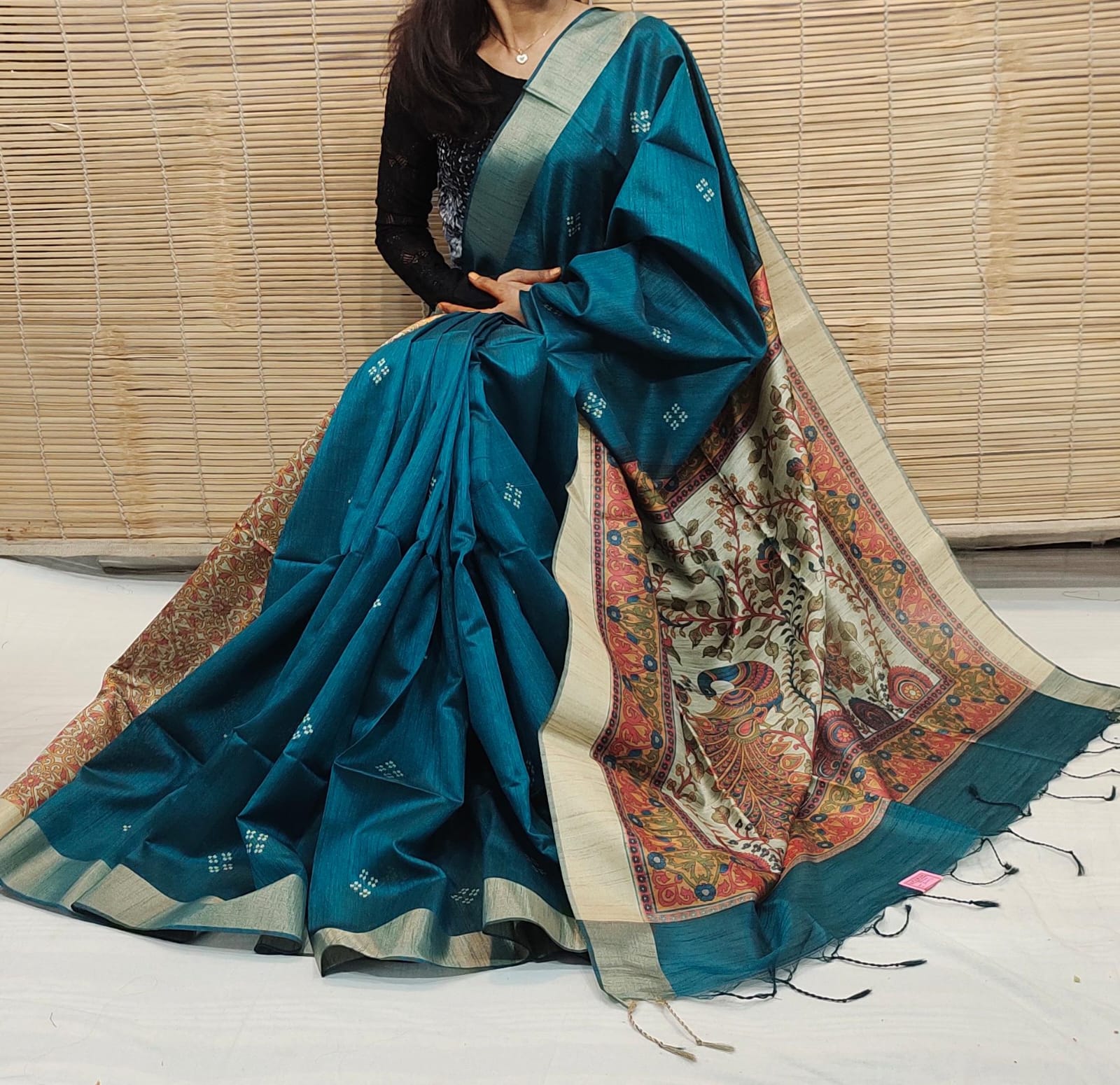 Soft Khadi Raw Silk Peocock Blue Saree