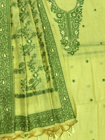 Pure Soft Muga Cotton Lhite Pista  Suit