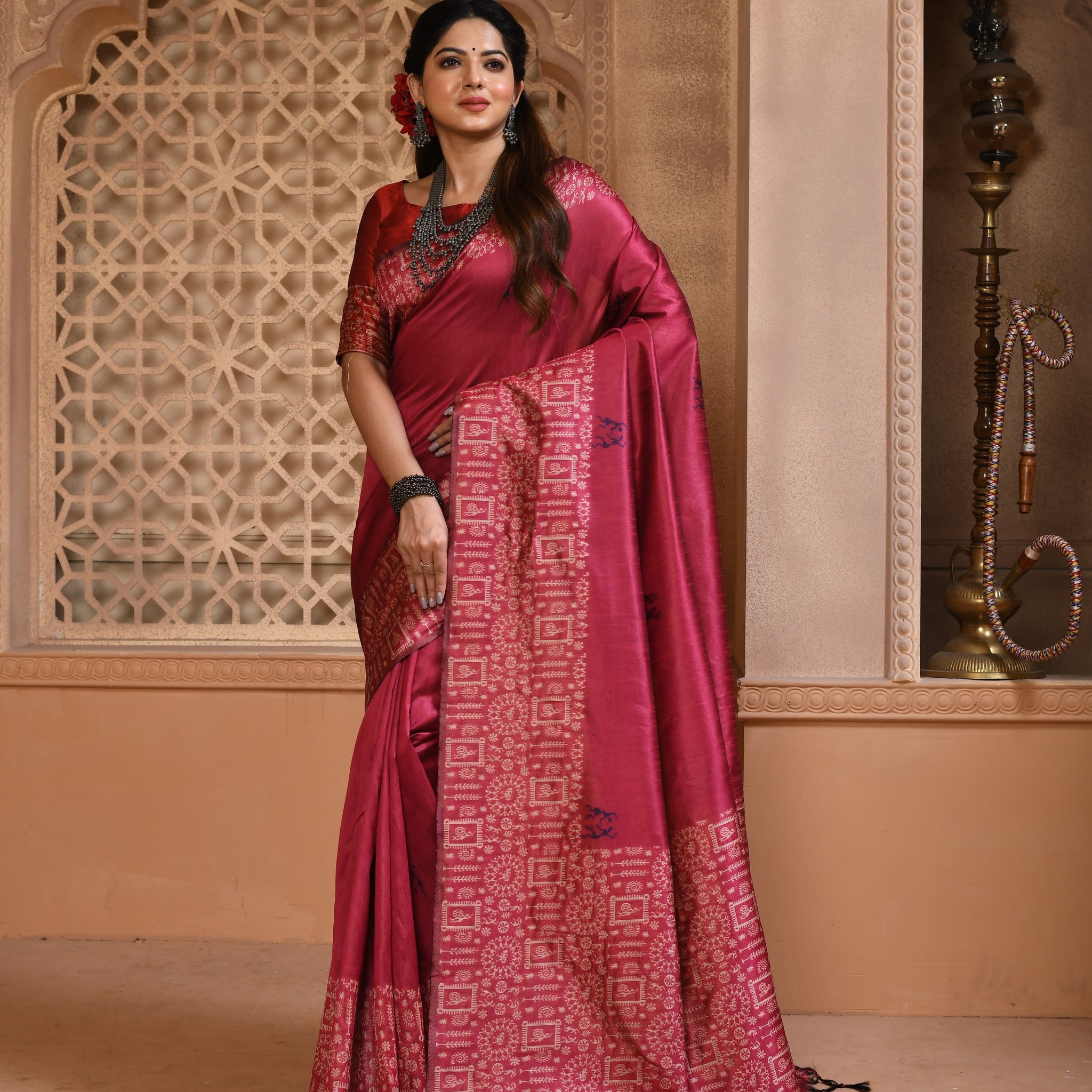 Banglori Handloom Raw Silk Red Saree