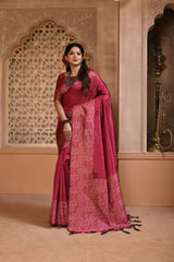 Banglori Handloom Raw Silk Red Saree