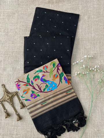 Soft Khadi Raw Silk Black Saree