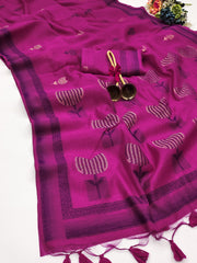 Premium Soft Muga Cotton Dark Pink Sareee